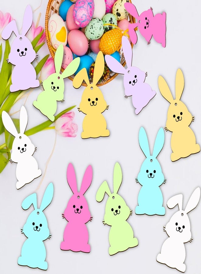 GRMIKBU 12PCS Wooden Easter Basket Name Tags - DIY Unfinished Blank Wooden Basket Tags with String, Cute Wood Bunny tag Decorations for Kids Party Favors, Spring Party Decor - Image 4